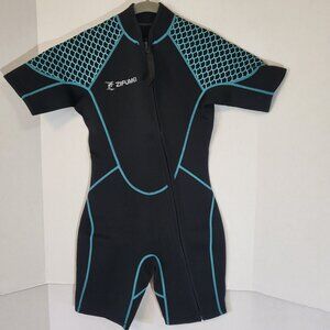 Zifumei Men's 3mm Shorty Front Zipper Wet Suit Size Small Black/Teal